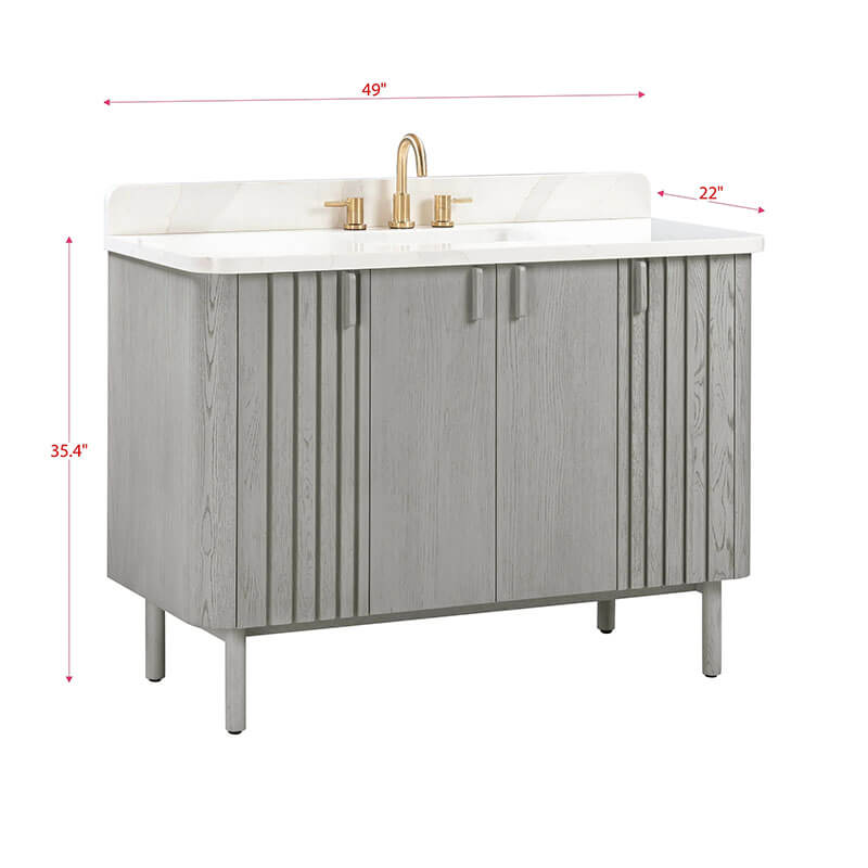 Blakely 48 Single Sink Bathroom Vanity Gray Oak in Calacatta Quartz Corner View