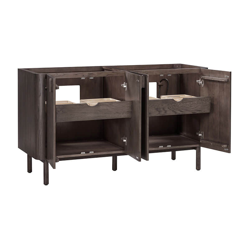 Blakely 60 Double Sink Bathroom Vanity Brown Oak Cabinet Only Open Drawer