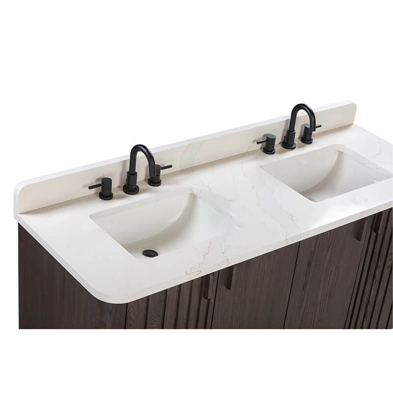 Blakely 60 Double Sink Bathroom Vanity Brown Oak in Calacatta Quartz