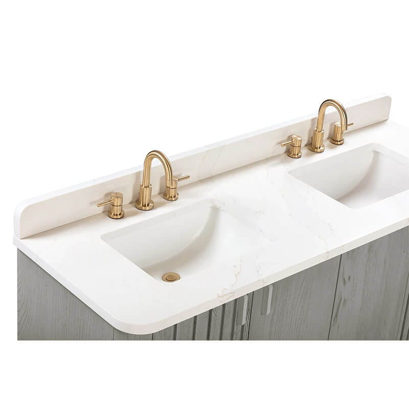 Blakely 60 Double Sink Bathroom Vanity Gray Oak in Calacatta Quartz