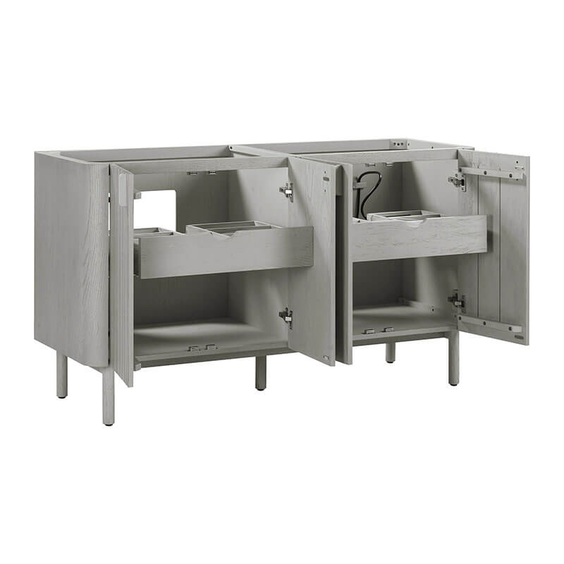 Blakely 60 inch Double Sink Bathroom Vanity Gray Oak Cabinet Only Open Drawer