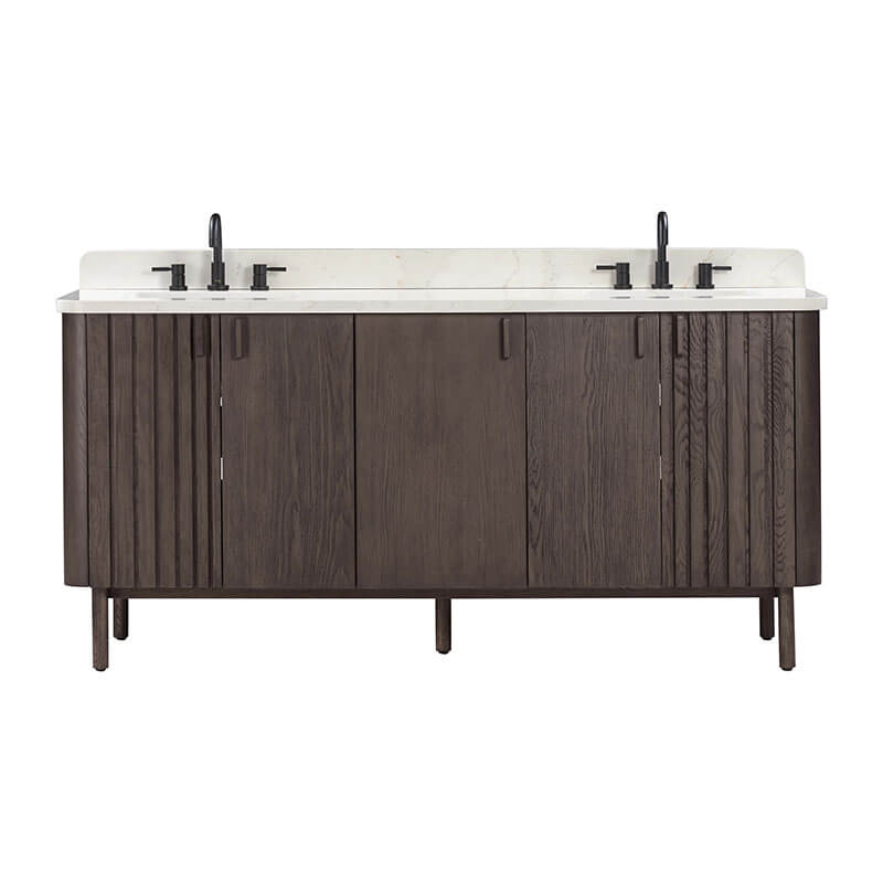 Blakely 72 inch Double Sink Bathroom Vanity Brown Oak in Calacatta Quartz Front View