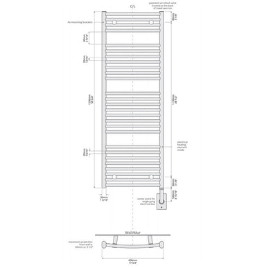 Blenheim 17.5" x 51" Towel Warmer Hardwired Technical Drawing