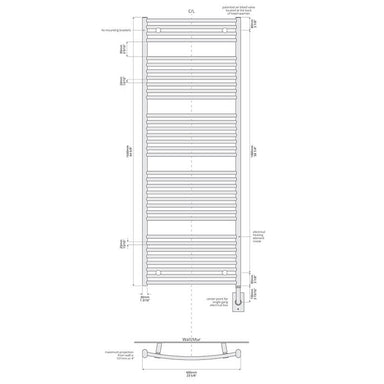 Blenheim 23.5 x 64.5 Inch Towel Warmer Technical Drawings Hardwired