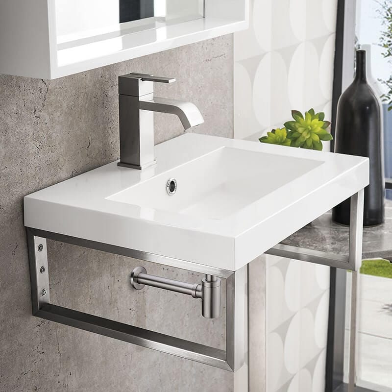 Boston 20" Single Vanity Brushed Nickel White Glossy Composite Stone Top