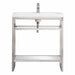 Boston 31.5 Inch Single Console Vanity in Brushed Nickel With White Glossy Composite Stone Top