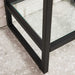 Boston 31.5" Single Console Vanity in Matte Black With White Glossy Composite Stone Top Corner Base Up Close