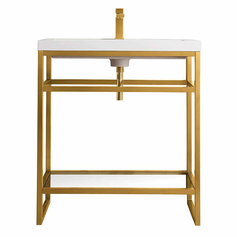 Boston 31.5" Single Console Vanity in Radiant Gold With White Glossy Composite Stone Top