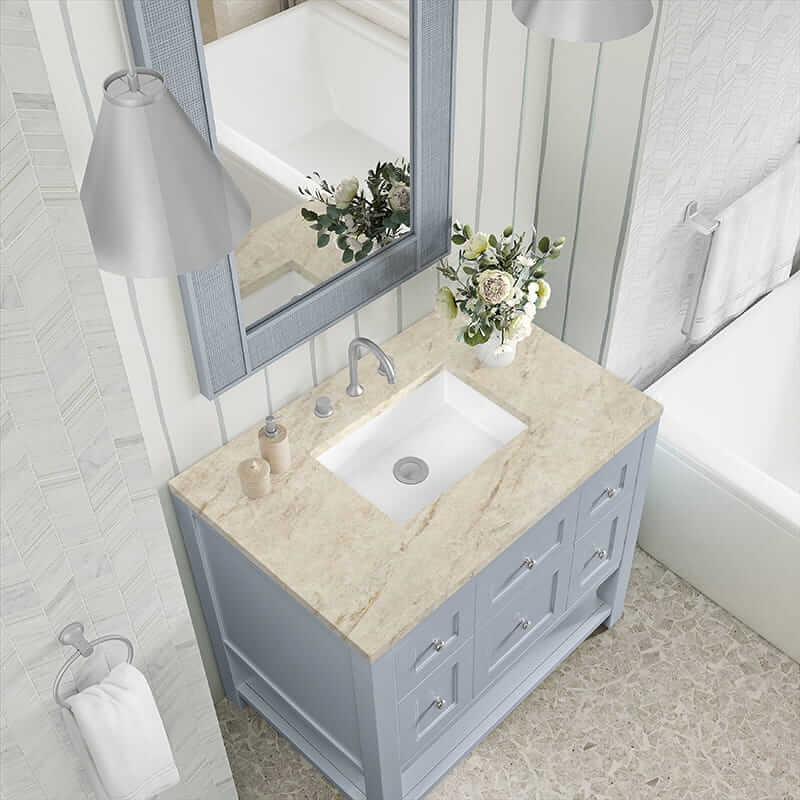 Breckenridge 36 Inch Single Vanity in Serenity Blue With Tajnar Eclos Top