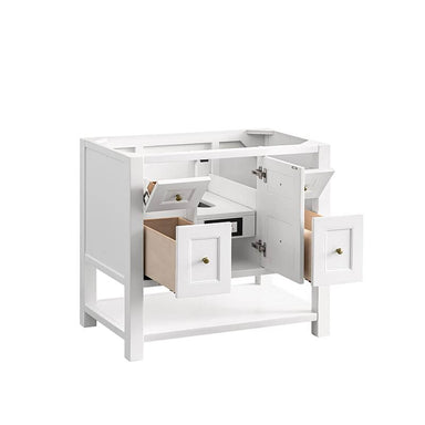 Breckenridge 36 Single Vanity Bright White Corner View Open Drawers