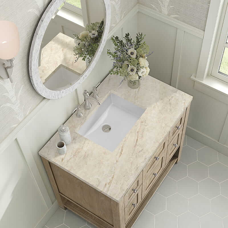 Breckenridge 36" Single Vanity in Whitewashed Oak With Tajnar Eclos Top