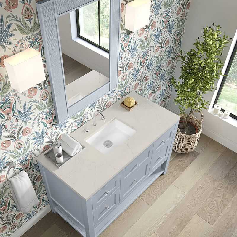 Breckenridge 48 Inch Single Vanity in Serenity Blue With Siberian Silestone Top