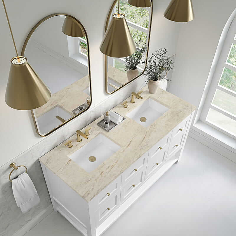 Breckenridge 60" Double Vanity in Bright White With Tajnar Eclos Top