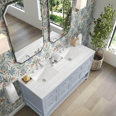 Breckenridge 60" Double Vanity in Serenity Blue With Arctic Fall Solid Surface Top