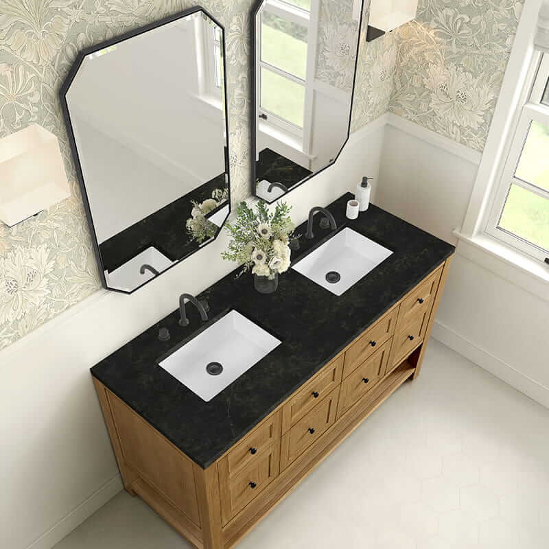 Breckenridge 60 Inch Double Vanity in Light Natural Oak With Phantome Eclos Top