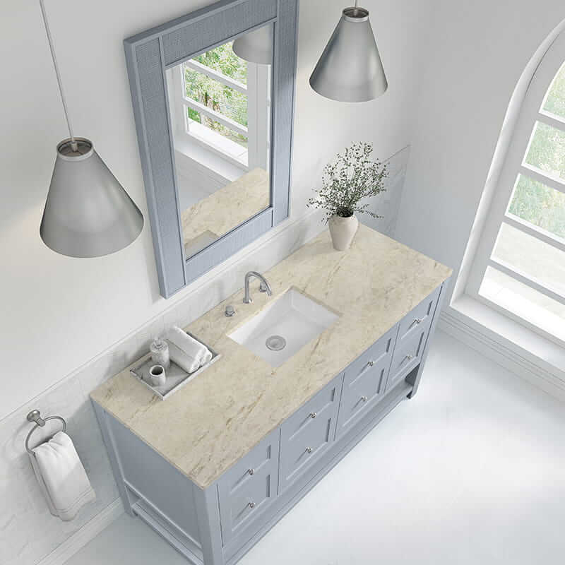 Breckenridge 60 Inch Single Vanity in Serenity Blue With Tajnar Eclos Top