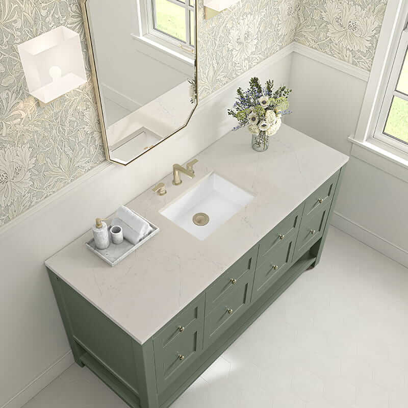 Breckenridge 60 Inch Single Vanity in Smokey Celadon With Siberian Silestone Top