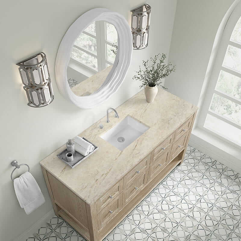 Breckenridge 60" Single Vanity in Whitewashed Oak With Tajnar Eclos Top
