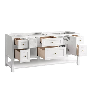 Breckenridge 72" Double Vanity Bright White Corner View Open Drawers