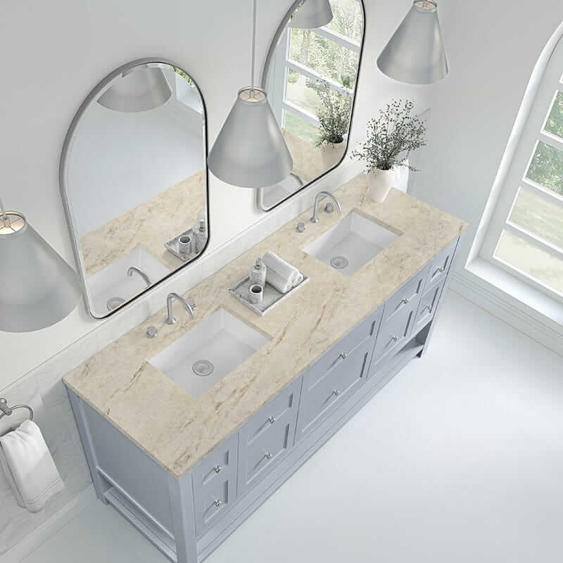 Breckenridge 72 Inch Double Vanity in Serenity Blue With Tajnar Eclos Top