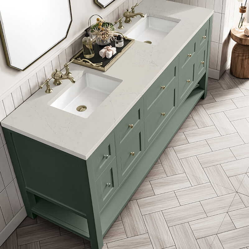 Breckenridge 72 Inch Double Vanity in Smokey Celadon With Siberian Silestone Top