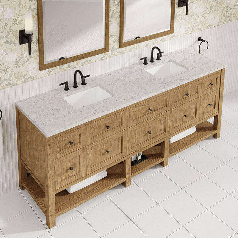 Breckenridge 84 Inch Double Vanity Light Natural Oak in Eternal Jasmine Pearl Silestone Top