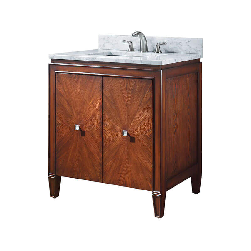 Brentwood 25 inch Single Sink Bathroom Vanity New Walnut in Carrara White Marble