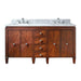 Brentwood 61 inch Double Sink Bathroom Vanity New Walnut in Carrara White Marble Front View
