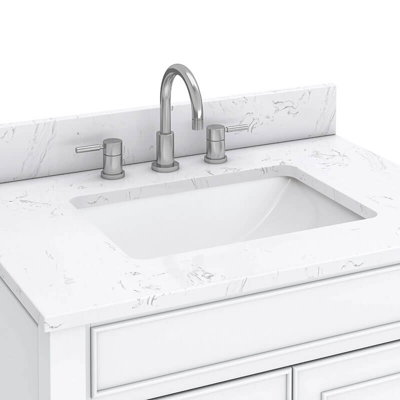 Bristol 30 inch Single Sink Bathroom Vanity White in Cala White Engineered Stone