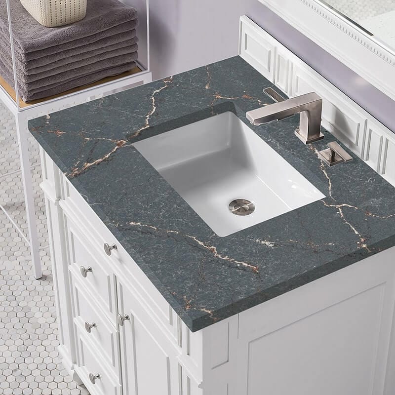 Bristol 30 Inch Single Vanity Bright White With Parisien Bleu Silestone Top