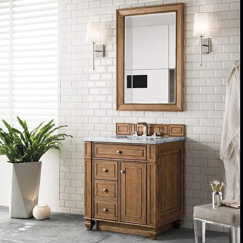Bristol 30 Inch Single Vanity Saddle Brown With Eternal Jasmine Pearl Silestone Top