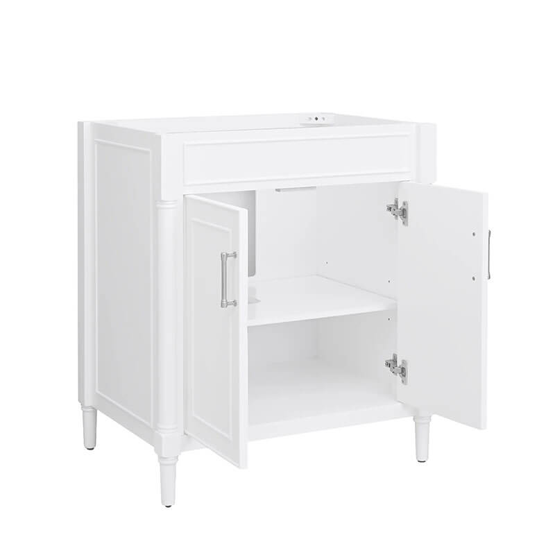 Bristol 30 Single Sink Bathroom Vanity White Cabinet Only Open Drawer