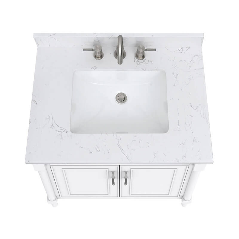 Bristol 30 Single Sink Bathroom Vanity White in Carrara White Marble