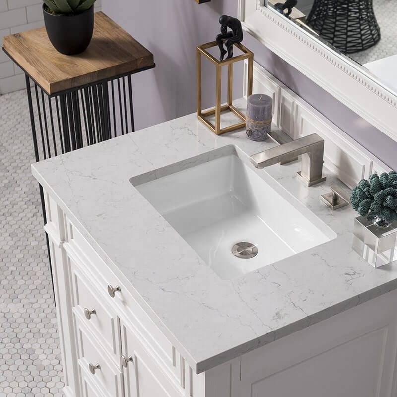 Bristol 30" Single Vanity Bright White With Eternal Jasmine Pearl Silestone Top