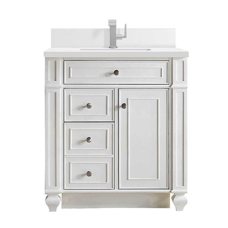 Bristol 30" Single Vanity Bright White With Single Hole Faucet White Zeus Silestone Top Backsplash