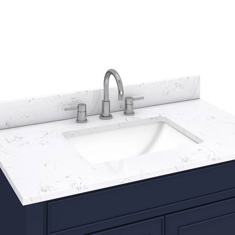 Bristol 36 inch Single Sink Bathroom Vanity Navy Blue in Carrara White Marble