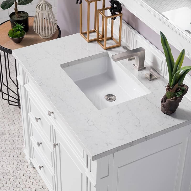 Bristol 36 Inch Single Vanity in Bright White With Eternal Jasmine Pearl Silestone Top
