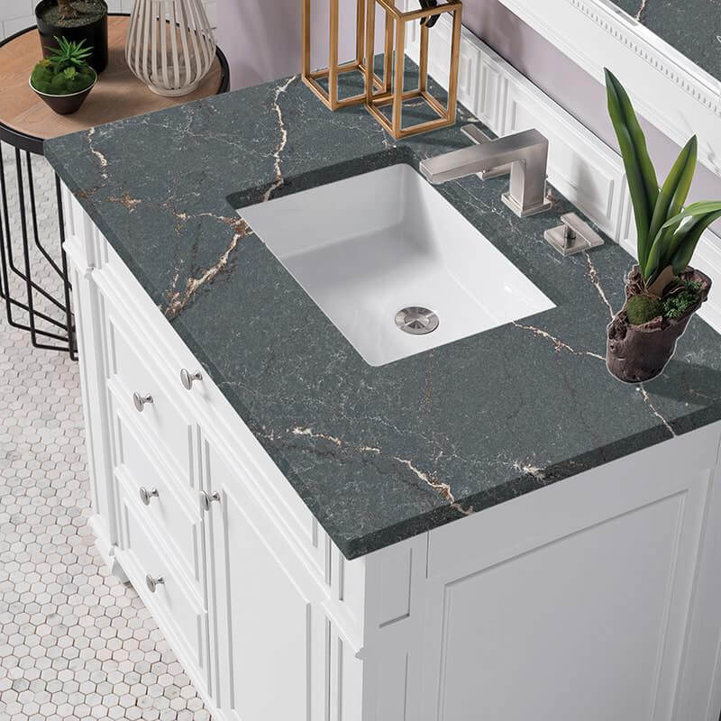 Bristol 36 Inch Single Vanity in Bright White With Parisien Bleu Silestone Top