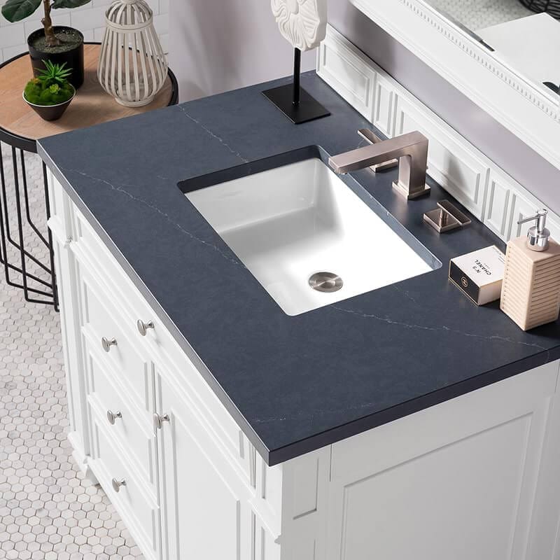 Bristol 36" Single Vanity in Bright White With Charcoal Soapstone Silestone Top