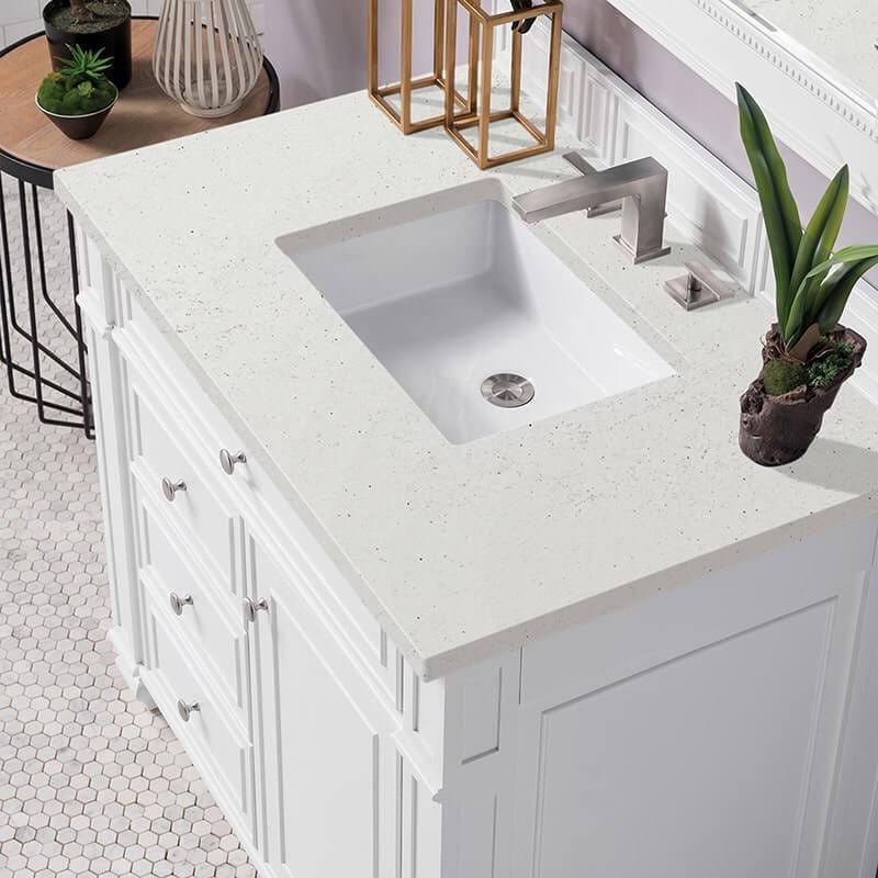 Bristol 36" Single Vanity in Bright White With Lime Delight Silestone Top