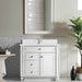 Bristol 36" Single Vanity in Bright White With Single Hole Faucet White Zeus Silestone Top Backsplash