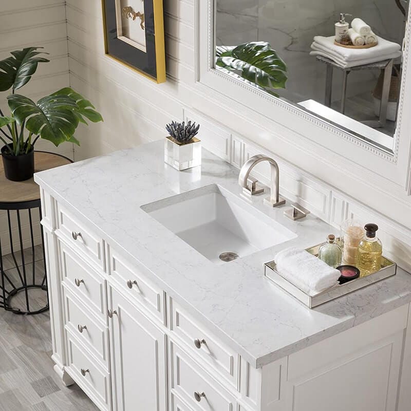 Bristol 48 Inch Single Vanity Bright White Witheternal Jasmine Pearl Silestone Top