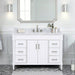 Bristol 48 Single Sink Bathroom Vanity Navy White in Carrara White Marble Front View