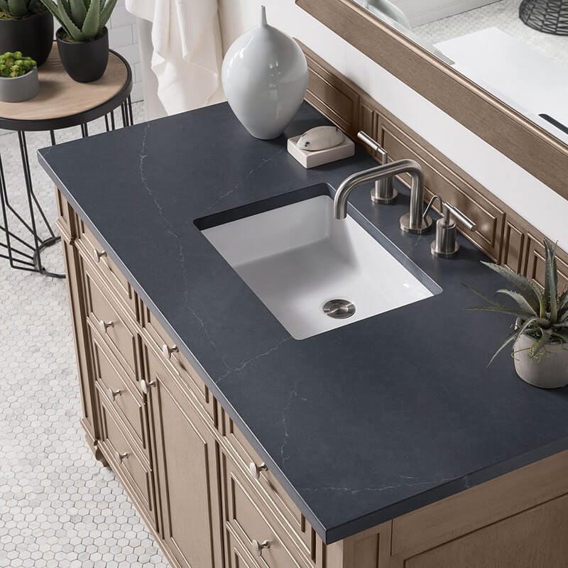 Bristol 48" Single Vanity Whitewashed Walnut With Charcoal Soapstone Silestone Top