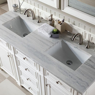 Bristol 60" Double Vanity Bright White With Arctic Fall Solid Surface Top