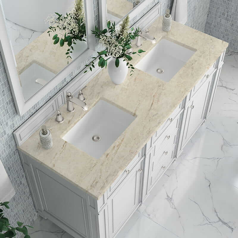 Bristol 60" Double Vanity in Bright White With Tajnar Eclos Top
