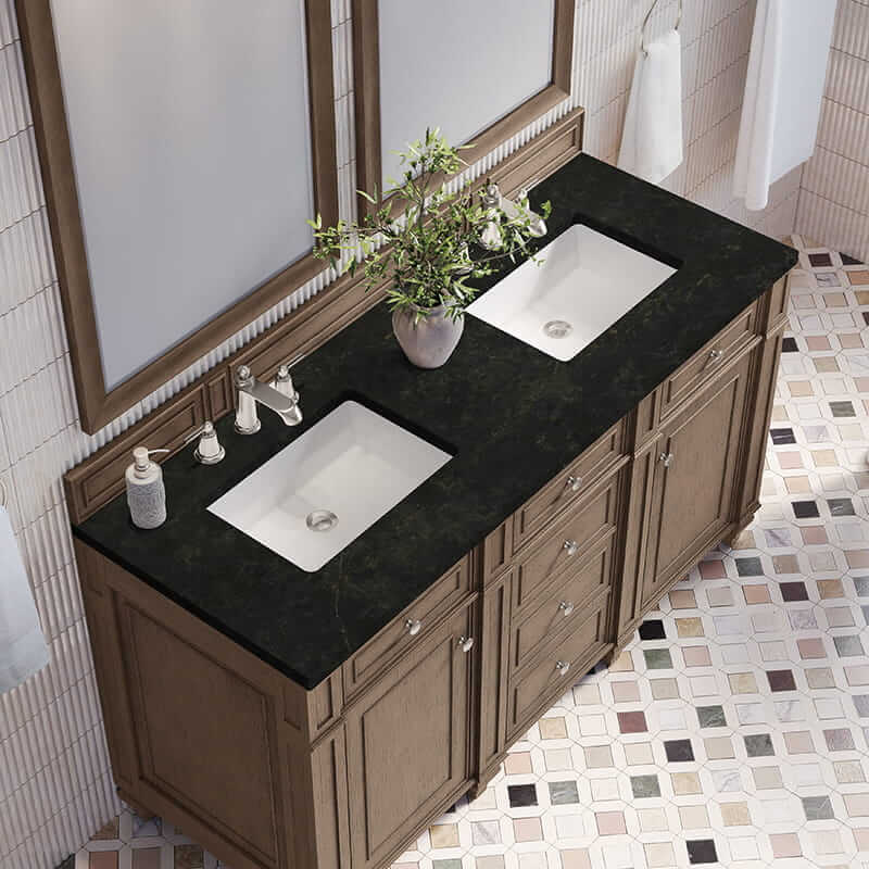 Bristol 60" Double Vanity in Whitewashed Walnut With Phantome Eclos Top