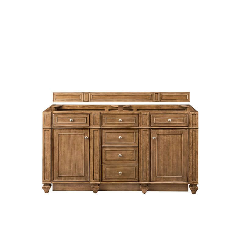 Bristol 60" Double Vanity Saddle Brown Cabinet Only