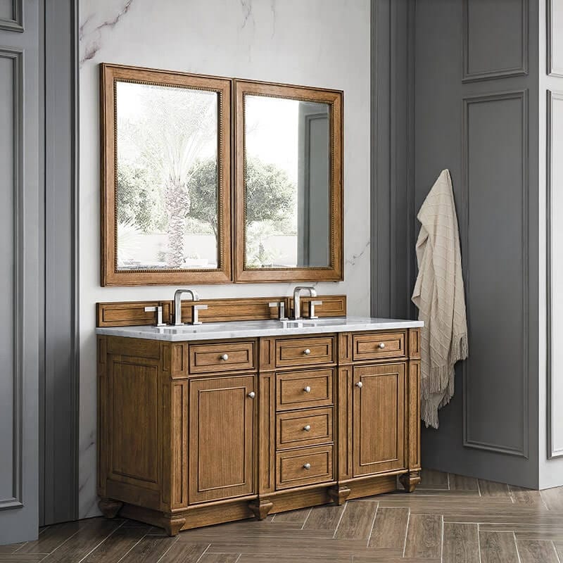Bristol 60" Double Vanity Saddle Brown With Eternal Jasmine Pearl Silestone Top