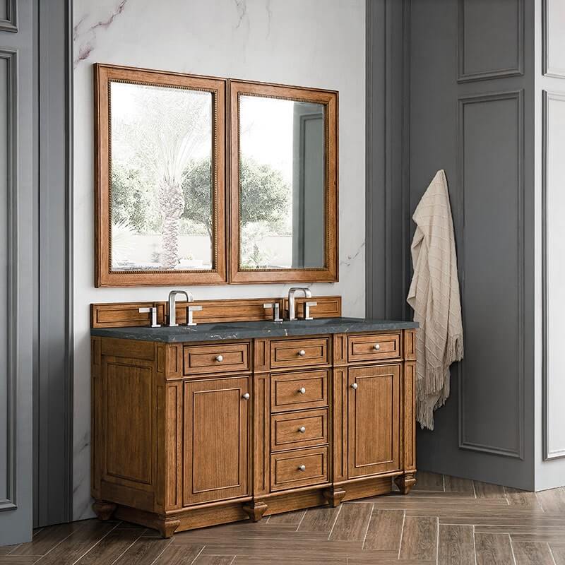 Bristol 60" Double Vanity Saddle Brown With Parisien Bleu Silestone Top